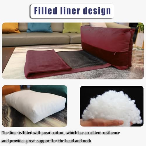 Velvet Recliner Headrest Pillow, Non-Slip Neck Support, Wine