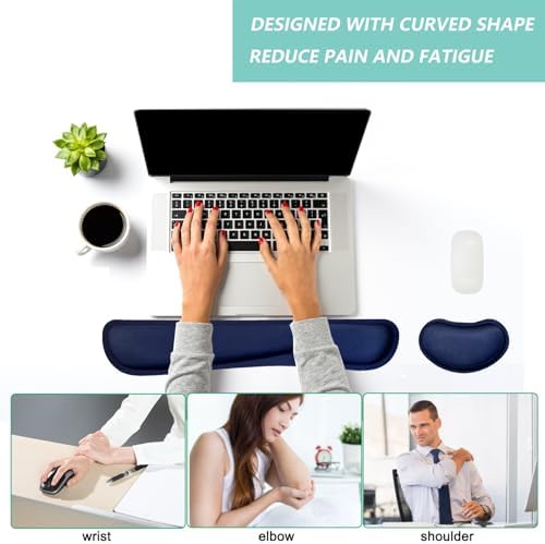 Keyboard Wrist Rest Mouse Wrist Support Set, Memory Foam Wrist Rest Pad for Computer Laptop Keyboard Mouse, Ergonomic Wrist Cushion Support for Typing Pain Relief, Gaming Home Office, Navy Blue