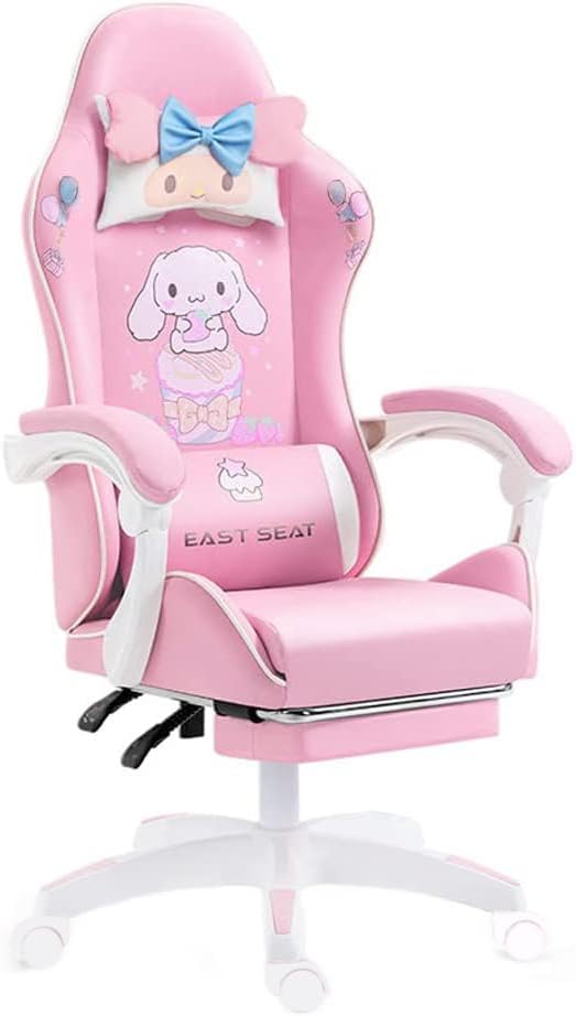 Gaming Chair Adults Gaming Chair Girls Cute Computer Leather Armchair Office Home Swivel Lifting Adjustable Chair with Footrest Pink