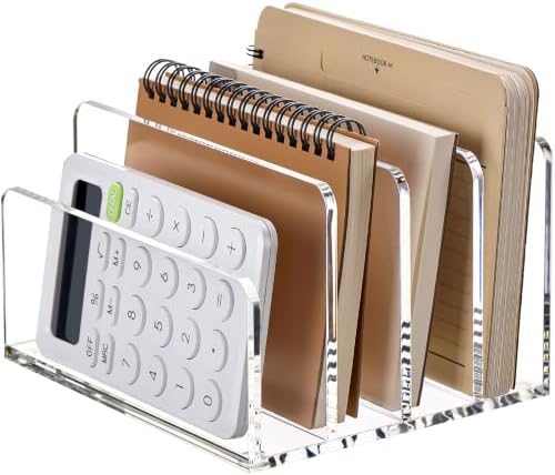 YUXUN Acrylic Mail Organizer, Clear Mail Holder-4 Compartments Mail Sorter, File Organizer for Desk, Office Accessories for Mail, Bills, Documents, Notebooks