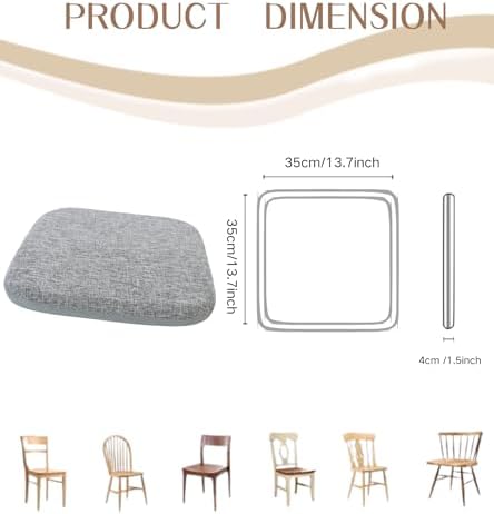 High Resilience Memory Foam Chair Cushion 13"x13"x2" Set of 2 Square Chair Pads and Washable Cover Non Slip Seat Cushions for Indoor Dining Room Kitchen and Office Chairs (Grey,13"x13")