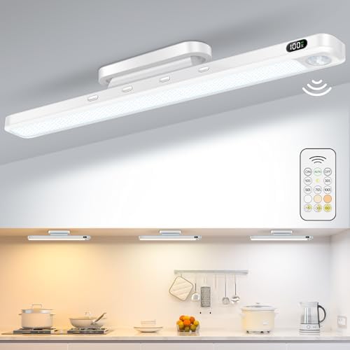 WILLED 3W Motion Sensor Rechargeable Light Bar with Remote, Eye-Care Under Cabinet Lights with Battery Level Display, Vanity Lights for Mirror, Led Light Bar for Cabinet, Closet, Desk and Bathroom
