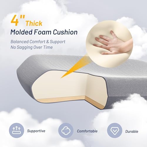 Office Chair for Long Hours & Lower Back Pain Relief 4" Molded Foam Cushion, Padded Lumbar Support, Flip-Up Armrests, Breathable Mesh Backrest, Ergonomic Design, Light Gray