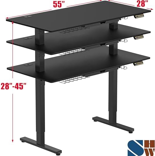 SHW 55 x 28 Electric Height Adjustable Standing Desk w/Drawer, Black