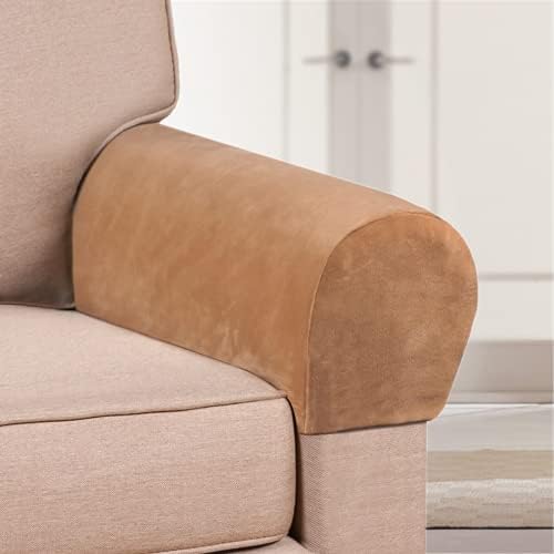 Stretch Velvet Armrest Covers Spandex Anti-Slip Arm Covers for Chairs Sofa Armchair Slipcovers for Recliner Sofa with Twist Pins 2pcs (Leather)