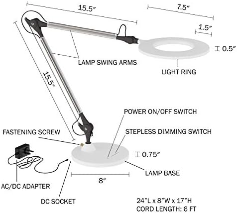 Lavish Home LED Desk Lamp - Swing Arm Architect Lamp - Adjustable Natural Sun Lighting for Home Office, Bedroom, or Dorm Room (White)