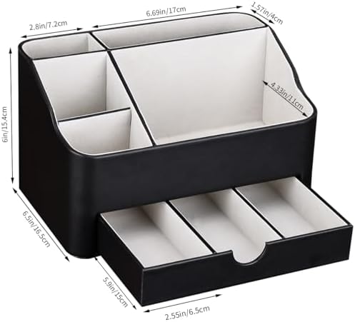 KINGFOM Desk Organizer with Drawer, Multifunction Pencil Holder for Desk, Desk Organizer and Accessories 5 Compartments for Home Office Supplies (Black)