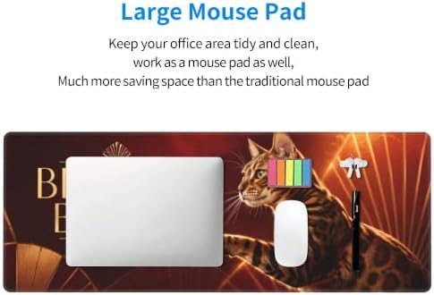 Bengal Cat Gaming Mouse Pad Large Mouse Pad 11.8x31.5 in Red Gold