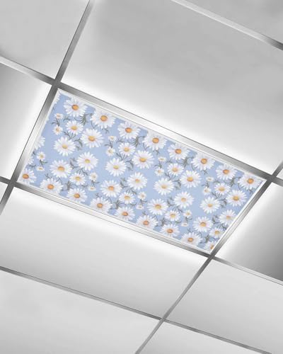 Blue Daisy Floral Magnetic Fluorescent Light Covers for Ceiling Lights 2 x 4 Feet,White Blossom Watercolor Spring Summer Office Classroom Kitchen Drop Ceiling Light Covers Filters Shade Panel 1 Pack