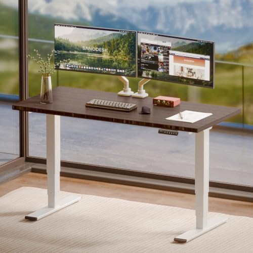 SANODESK Solid Bamboo Dual Motor Standing Desk, 220 lbs, 55×28
