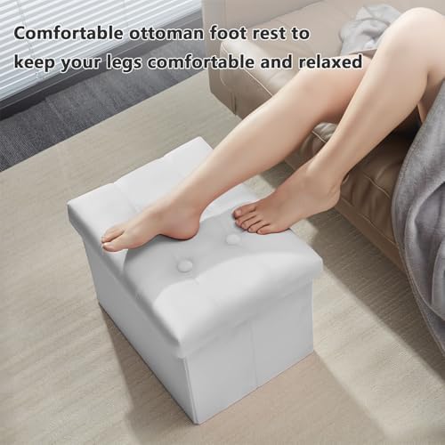 AmasSmile Ottoman with Storage,17" Folding Velvet Foot Rest Chest,White