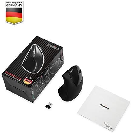 Perixx PERIMICE-713 Wireless Vertical Mouse - 6 Buttons Design - 3 Level DPI - Black - Right-Handed Design