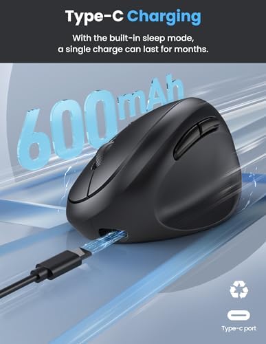 TECKNET Ergonomic Mouse, Bluetooth 5.0/3.0 & USB A, Wireless Vertical Mouse