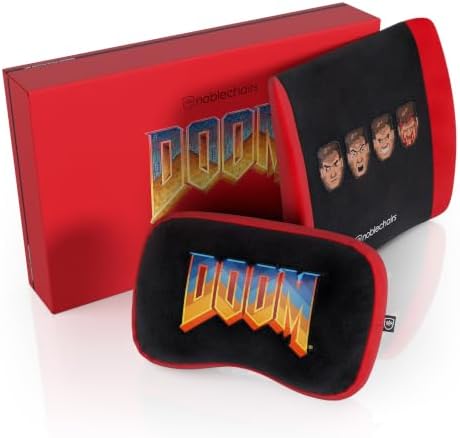 noblechairs Doom Retro Edition Pillow Set for Gaming Chairs - Memory Foam, Neck and Lumbar Support, Red and Black
