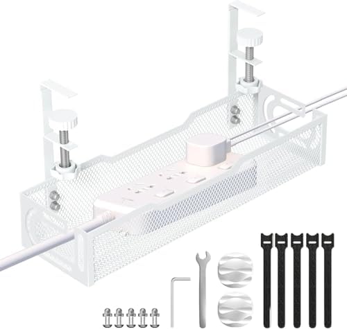 Under Desk Cable Management Tray, No Drill Mesh Cable Tray Cord Organizer