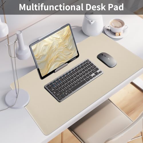 Bloss Beige Desk Mat with Stitched Edges,27.6" x 13.8" Keyboard Pad