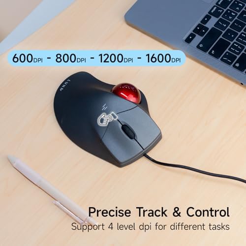SANWA Wired Ergonomic Trackball Mouse, Optical Rollerball Mice, Programmable Silent Buttons, 40mm Trackball, 600/800/1200/1600 Adjustable DPI, Compatible with MacBook, Laptop, Windows, macOS