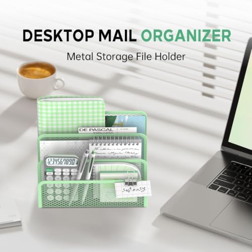 Mail Organizer Countertop for Desk, Mail File Holder with 3-Slot, Green