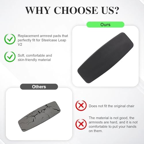 Replacement Arm Pads Caps for Steelcase Leap V2 Office Chair, Ergonomic Comfortable Foam Padding, Office Chair Arm Pads Replacement（Black）
