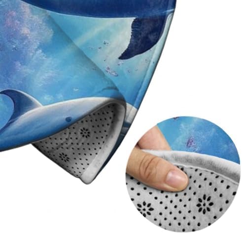 Home Decor Non Slip Kitchen Office Circle Rug, Machine Washable Modern Round Area Rug, Room Sofa Yoga Soft Round Carpet Sea Underwater Beautiful Sea World Dolphins, 60inch