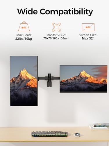 Bracwiser Dual Monitor Wall Mount for 17 to 32 inch Computer Screens, Each Holds to 22 lbs, Heavy Duty Telescoping Wall Monitor Arms, 75x75/100x100 VESA Horizontal Assembly Wall Mount, Black, WM94X2