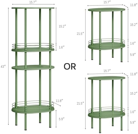 Small Oval Side Table with Storage, 2-Tier Green End Table for Small Space