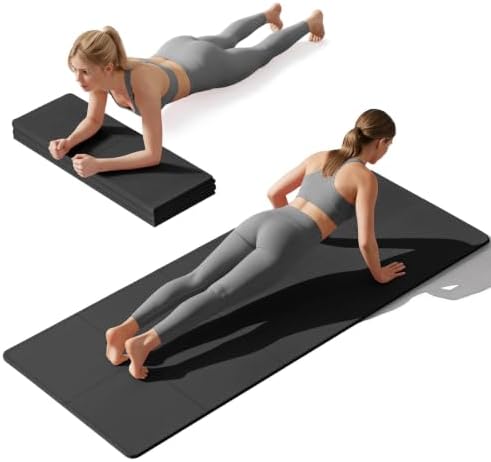 Foldable Yoga Mat Non Slip, Pilates Fitness Mats, 72" x 24" Extra Width ＆ Thick, Anti-Tear Exercise Mat with Carrying Strap and Bag, Workout Mats for Stretching,Yoga Studio,Gym or Home Workouts