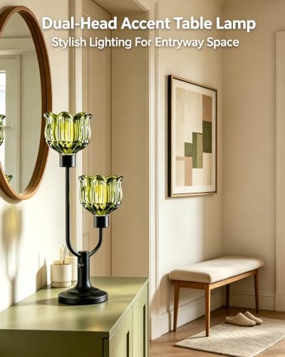 Lightdot Green Glass Table Lamp Dimmable Vintage Black Flower Lamp Gift