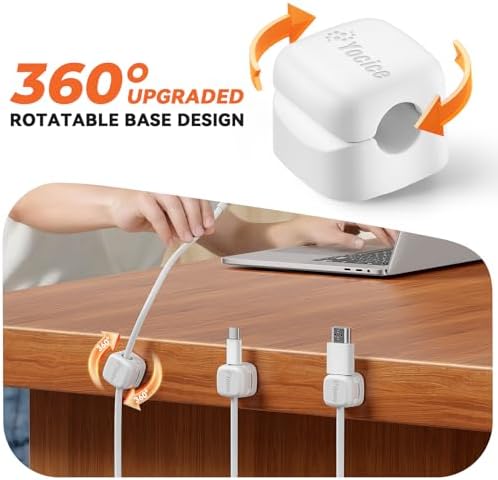 12Pack Cable Clips Cord Organizer for Desk, 360° Rotatable, White