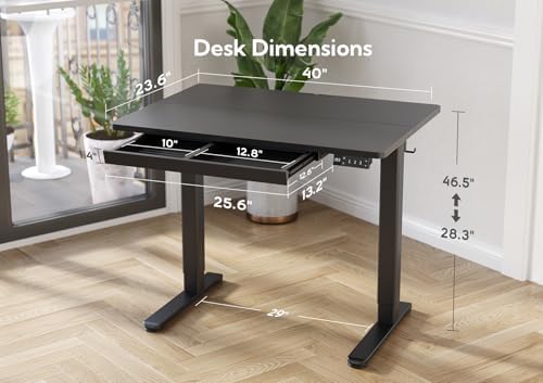 Claiks Electric Standing Desk with Drawer 40 Inch Black