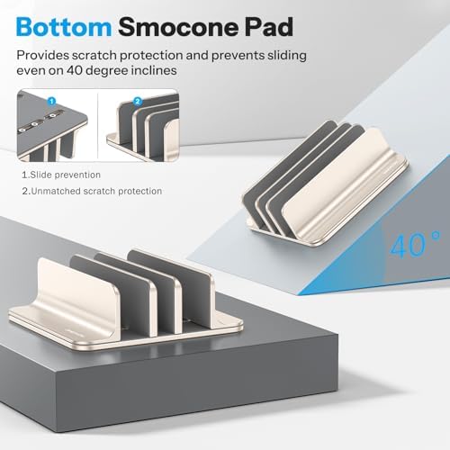OMOTON 3-Slot Multiple Vertical Laptop Stand, Fits MacBook, Starlight
