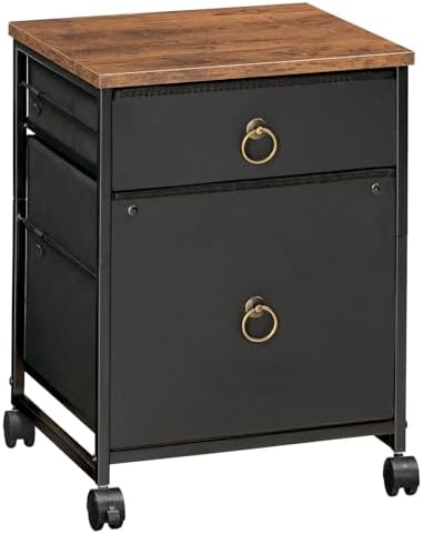 HOOBRO File Cabinet, 2-Drawer Vertical Mobile Office Cabinet, Rolling Printer Stand, for A4/Letter Size Files, Nonwovens Drawer, for Home Office, Rustic Brown and Black BFK21WJ01