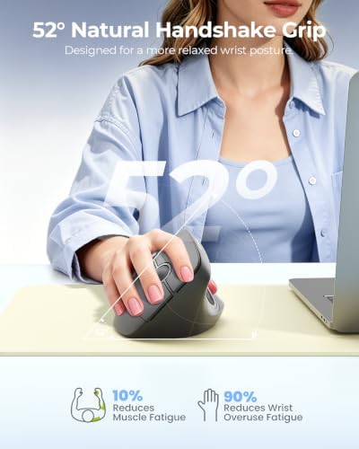 seenda Ergonomic Wireless Mouse, 52° Vertical Bluetooth Mouse, Black