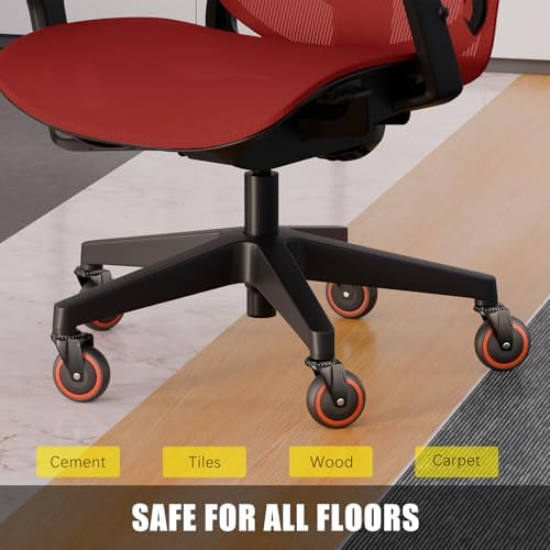 Office Chair Wheels Replacement, 3 Inch Heavy Duty Anti-Tangle Nylon Roller Wheels Set of 5, Office Desk Gaming Chair Black Casters for Hardwood Floors Carpet (11x22mm)