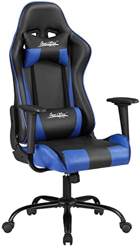 Gaming Chair Office Chair Desk Chair with Lumbar Support Headrest Armrest Task Rolling Swivel Ergonomic E-Sports Adjustable PC Gamer Chair Blue