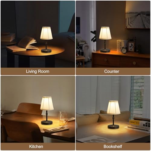LED Cordless Mini Lamp 5W,3000 mah Battery Operated Lamps,3 Color Temperature Dimmable Table Light,Small Rechargeable Lamp,Kitchen Lamps countertop,Restaurant (Black,2pack)