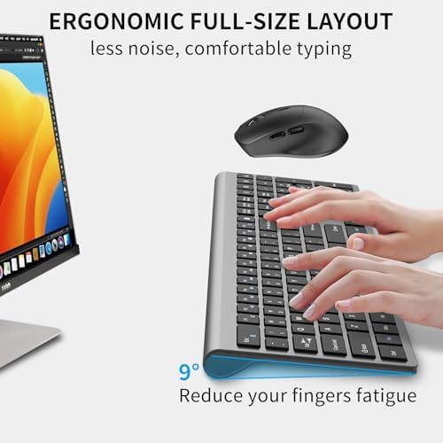 Wireless Keyboard and Mouse Combo Silent for Office and Home - Black & Gray