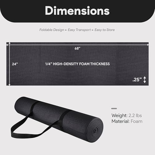 Fitvids All Purpose 1/4-Inch High Density Anti-Tear Exercise Yoga Mat with Carrying Strap with Optional Yoga Blocks, Multiple Colors