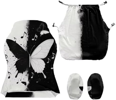 Butterfly Gaming Chair Cover with Armrest Cover Zipper Design Easy to Install Black White Painting Universal Slipcover Scratch Proof Non-Slip Rotating Desk Chair Protector,4 Pcs