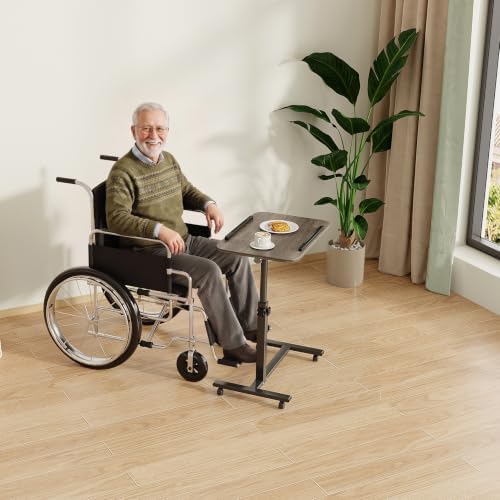 Furist Adjustable Overbed Bedside Table with Wheels Hospital Bed Table Portable Computer Stands Movable Desk Computer Table for Bed Laptop Stand for Couch