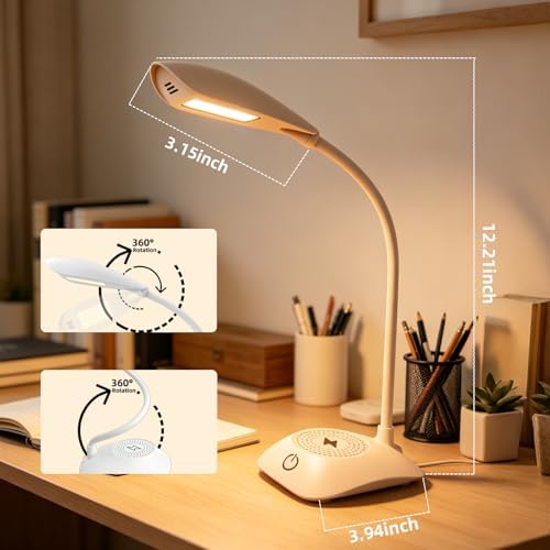 Desk Lamp with Wireless Charger College Dorm Home Office Bedside White
