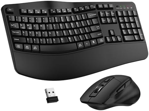 Wireless Keyboard and Mouse Combo, 2.4G Ergonomic Wave Keys(Black)
