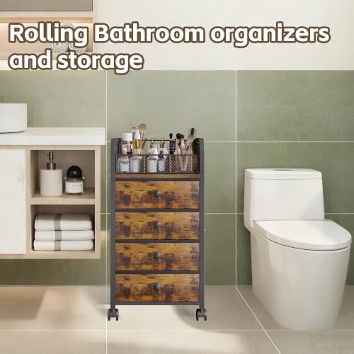 Rolling Makeup Organizer Cart - Under Desk Vanity Cart with 4 Drawers