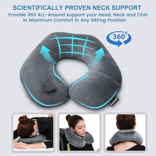 Keemall Inflatable Travel Neck Pillow, Cervical Support for Airplane & Car