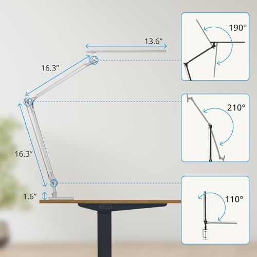 UPLIFTDESK E7 LED Desk Lamp – Adjustable 3 Color Modes, Dimmable Home Office Desk Light for Standing Desk, Dual Monitors, Aluminum Task Lamp (Silver Lamp, Silver Base)