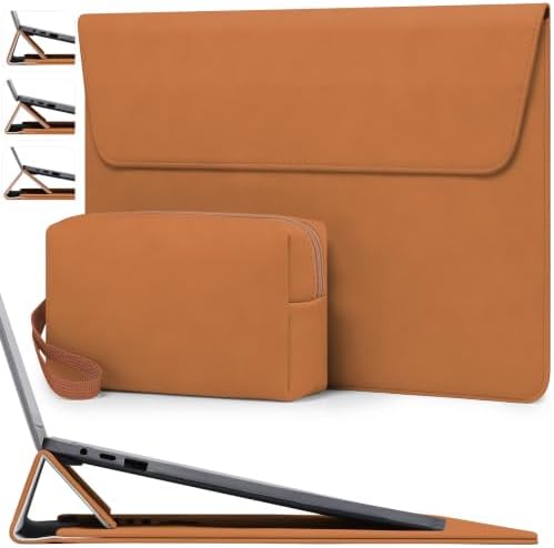 HYZUO 15 Inch Laptop Sleeve Case Bag with Adjustable Stand, Brown