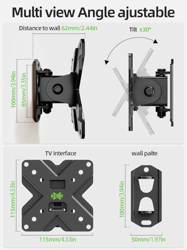USX MOUNT Small TV Wall Mount Monitor Bracket | RV TV Mount | with Swivel and Tilt VESA Wall Mount for 10-26 27 32 inch LED OLED TVs and Monitors - VESA Size Up to 100x100mm and 22lb Capacity-XMS002