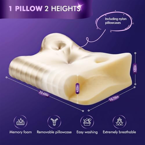 Dayme Orthopedic Memory Foam Pillows–Cooling Cervical Neck Pillow,Champagne