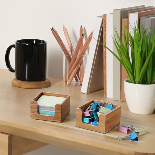 Bivvclaz Acacia Wood Sticky Note Holder, 3 x 3 Inch Post It Note Dispenser for Office Desk Accessories, Self Stick Note Pad Holder, Memo Pad Holder Dispenser Organizer for School Office Desk Supplies