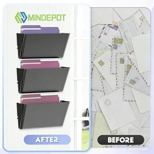 MINDEPOT 1 Pockets Acrylic Wall File Organizer, Wall File Holder Black